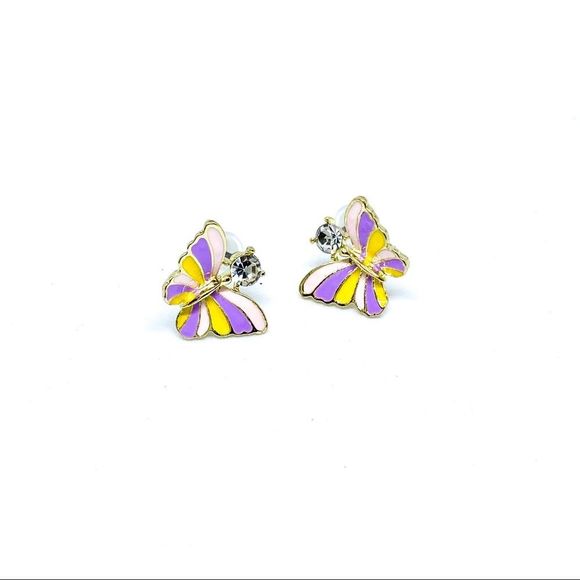 NWT Butter Fly Enamel Rhinestone Post Earring - Picture 1 of 4